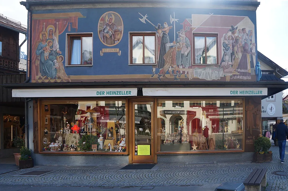 Lüftlmalerei painted house front in Oberammergau, a stop on some Neuschwanstein tours from Munich, Bavaria